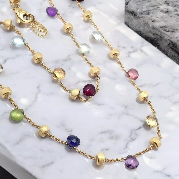 Authentic! Marco Bicego 18k Yellow Gold Multicolor Stones Paradise Necklace - Picture 8 of 8